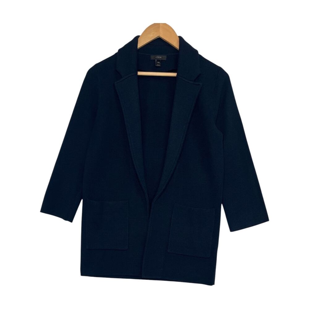 J Crew Sophie Sweater Blazer Womens XXS Blue Knit Wool Blend Open Front Office